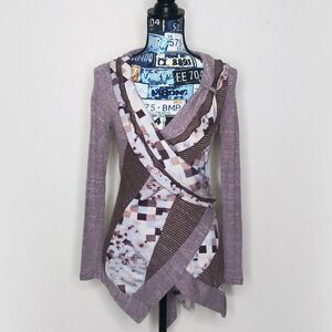 Anthropologie PILCRO Asymmetrical‎ Faux Wrap Cardigan Ruffles Floral Striped XS